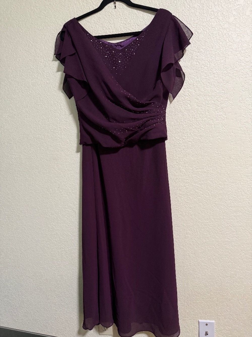 Y2K Vintage Dollar Purple Chiffon Flutter Sleeve Evening Gown